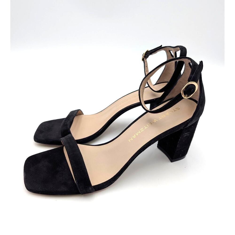 Stuart Weitzman Nudist Block 75 Heel Sandal Women's Black Size US8.5B EU39